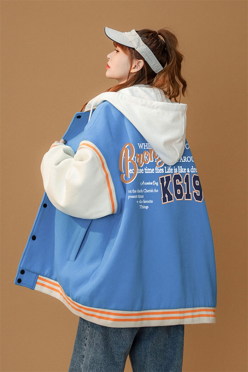 中性风2026秋季新款连帽棒球服字母印花拼色夹克外套G108P75控98,男装夹克,A247A