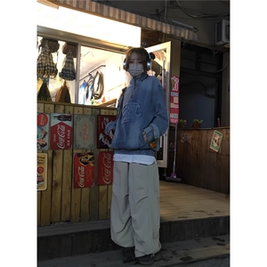 美式潮牌男女小众设计牛仔立领卫衣宽松百搭夹克上衣L25622-p68图片