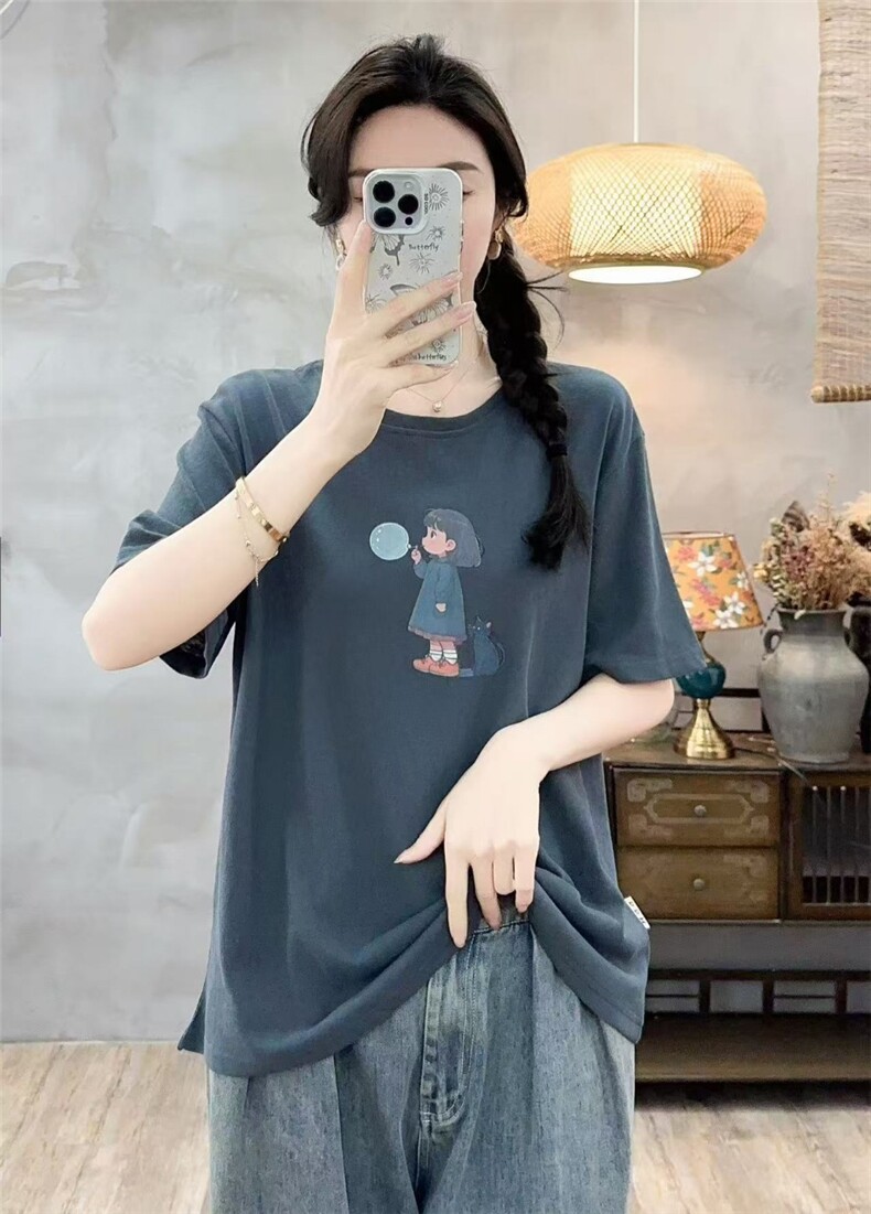 2025泡泡女孩短袖时尚简约百搭,女装T恤,湘姗