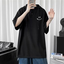 LD54204-P45连帽短袖t恤男大码胖子带帽五分袖中袖，男装T恤，电商A040