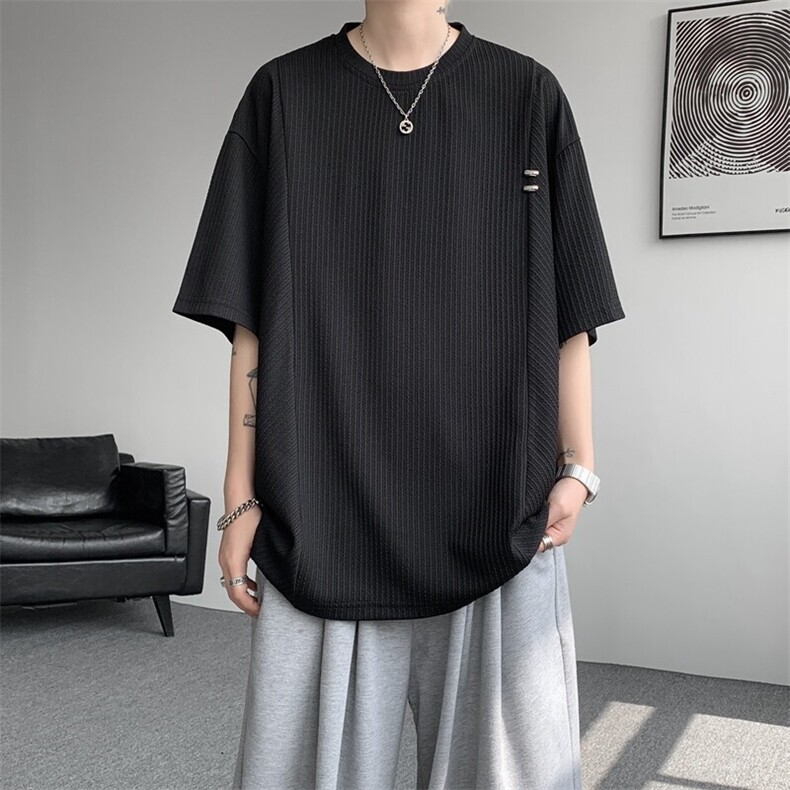 超大码金属标手工设计肌理感短袖T恤8XL-M垂感冰丝半袖DX1220/P38,男装T恤,电商B238