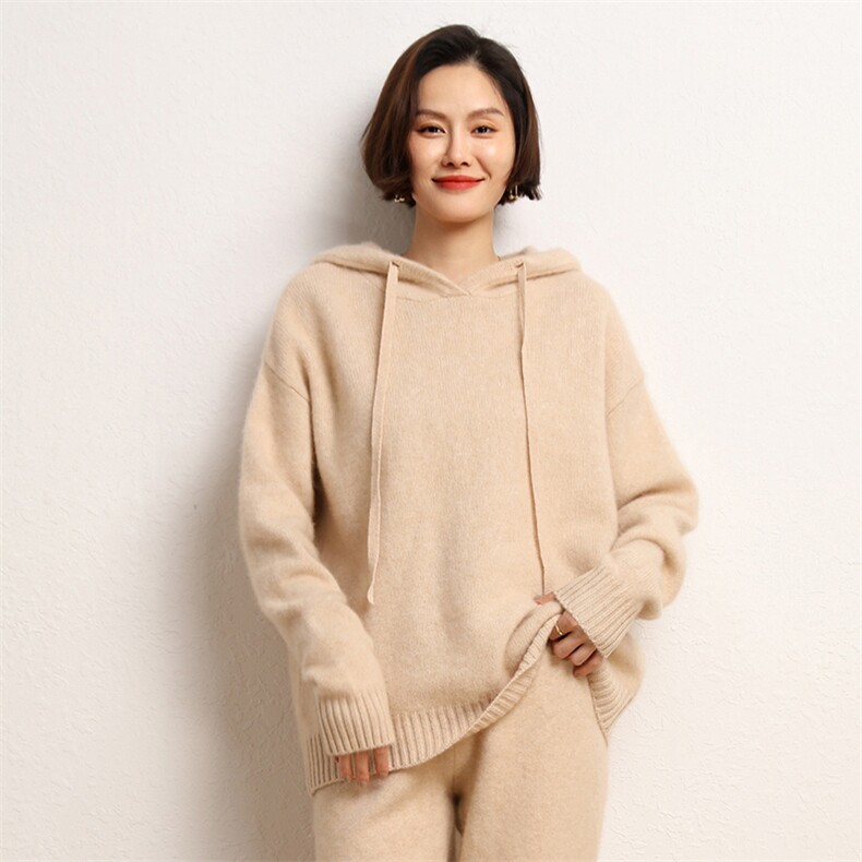 软糯山羊绒秋冬显瘦连帽女打底衫保暖长袖套头，女装羊绒衫，五色羊羊绒