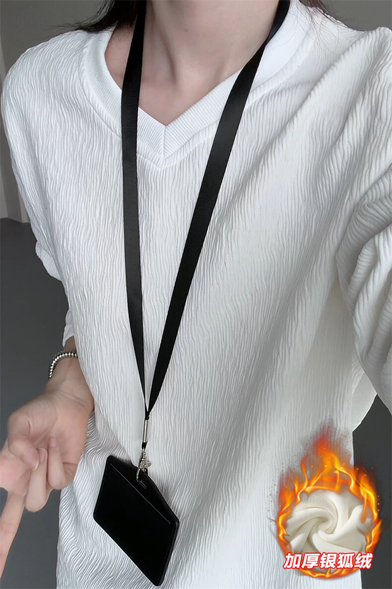港风银狐绒男450g重磅纹理感长袖宽松T恤T24509J加绒-特P33控65,男装T恤,电商A001-1