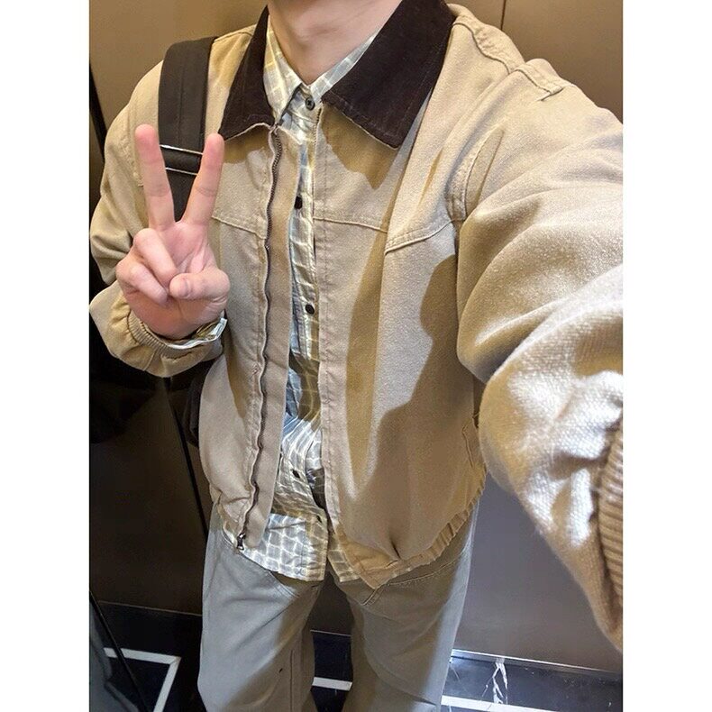 春秋季慵懒帆布夹克外套男女潮流宽松复古潮牌工装上衣HHW19P90,男装夹克,星座1013-5