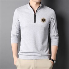 2023新款半拉链棉长袖POLO衫体恤中年男t恤立领爸爸装HPNT793-P70图片