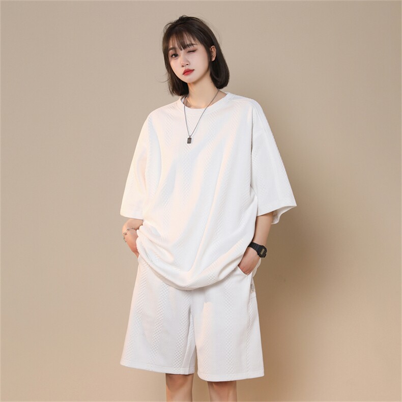 TZ83132/P65夏季新款提花短袖短裤t恤休闲宽松大码两件套套装男,女装运动套装,电商A141