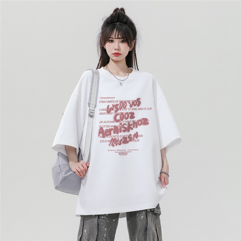 中性24夏季新款 个性字母印花短袖圆领T恤 T61126 P25控38图片