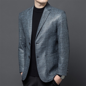 春秋款海宁真皮皮衣男头层牛皮外套印花商务休闲男士西服中年夹克图片