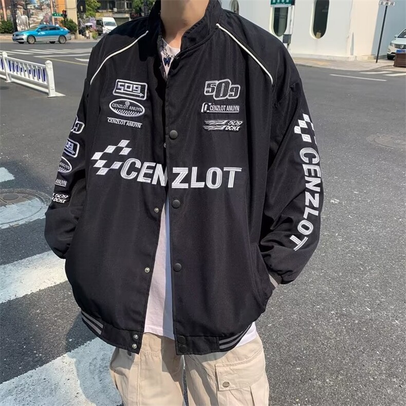 男秋季机车风毛呢刺绣棒球服夹克W164P65图片