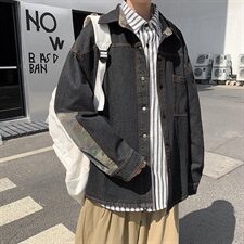 港风秋冬牛仔夹克迷彩拼接潮宽松休闲外套J，男装夹克，星座1013-1