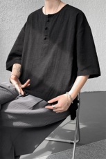 风亚麻短袖t恤特大码M-8XL棉麻盘扣半袖衫古风唐装DX1209/P45，男装T恤，电商B238