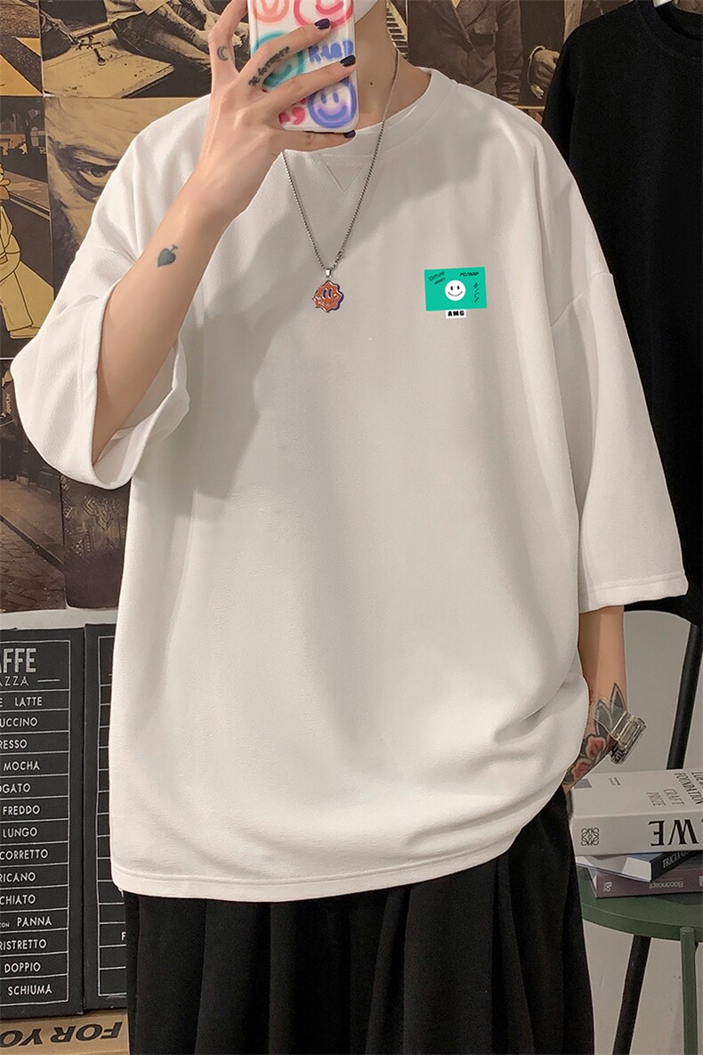 Q11264-P30春夏季七分袖t恤男大码五分袖男短袖中袖海报风,男装T恤,电商A040