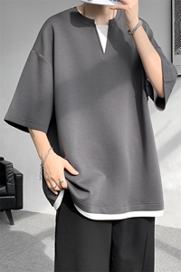 8XL-M 特大码短袖男假两件五分袖高品质空气层宽松上衣DX321P35图片