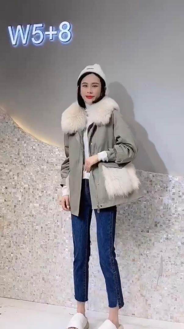 2021冬季新款时尚潮口袋拼真狐狸毛可拆卸皮草派克,女装皮草,L·H·X