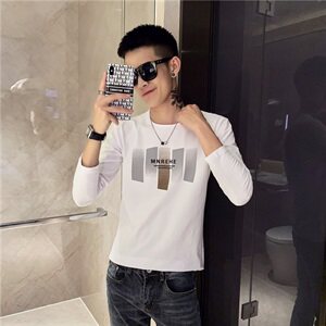 CT6608 2021精神小伙修身男式圆领长袖T恤 潮 白图片