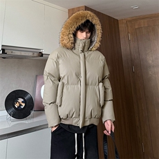 现货三防重磅硬挺boxy短款羽绒棉衣座山雕大毛毛领PU皮棉服外套冬，男装棉衣，电商A443