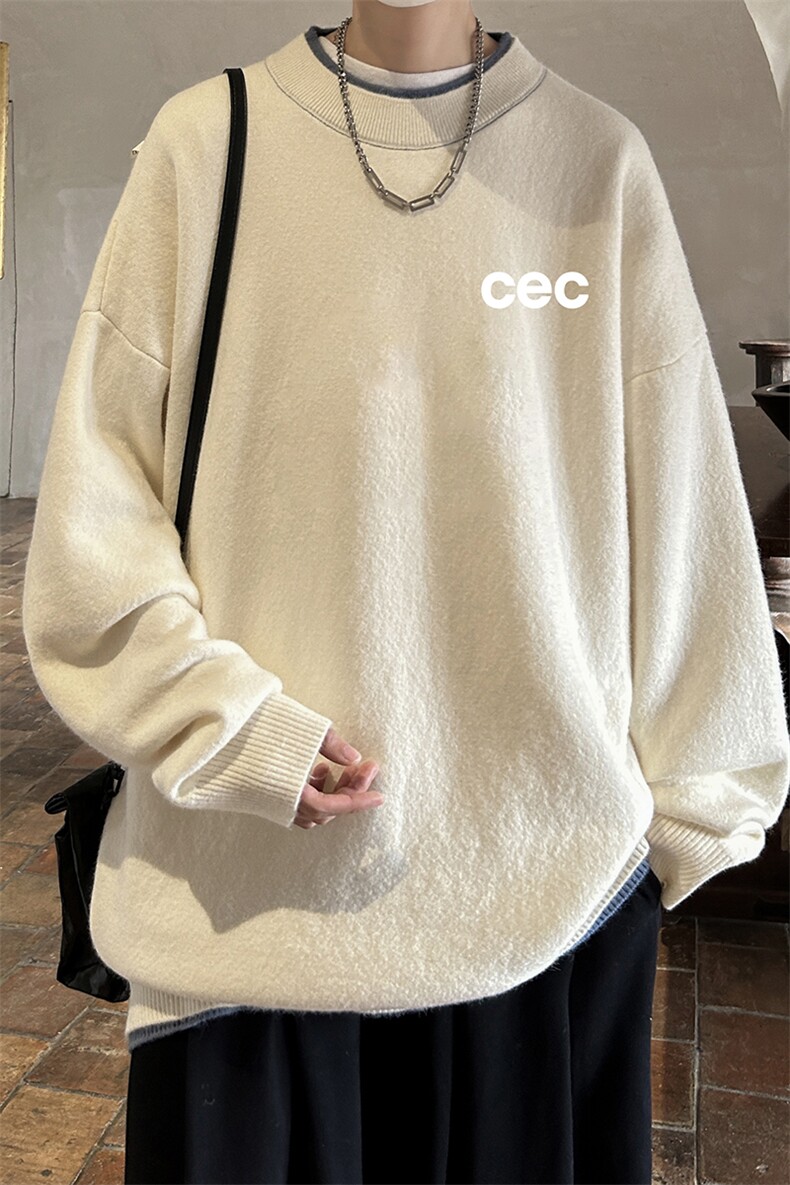 控78假两件毛衣男大码加绒针织衫男毛线衣M80294-P55加绒P70,男装针织衫/毛衣,电商A040