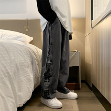 2021秋季排扣休闲裤子男腰果花宽松直筒裤帅气运动长裤NB354-p35，男装休闲裤，星座1008-1