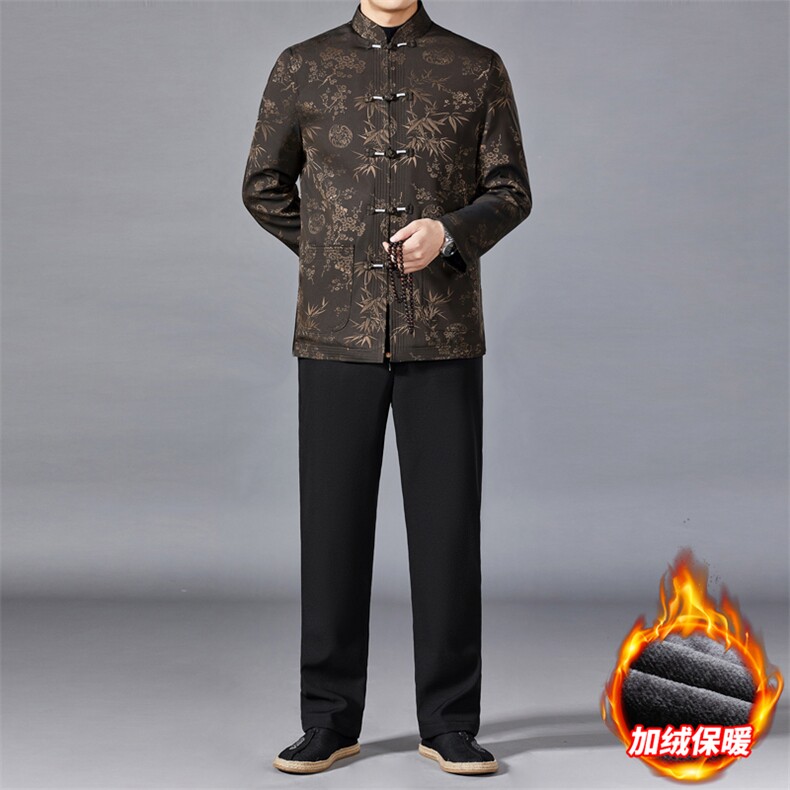 爷爷唐装男士盘扣外套中老年过寿生日结婚礼服爸爸风加绒加厚图片