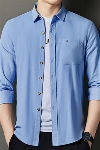 衬衫男长袖商务秋季纯色衬衣男士内搭中年纯棉寸衫BJY8805-P80，男装衬衫，电商B212（原钱塘6029）