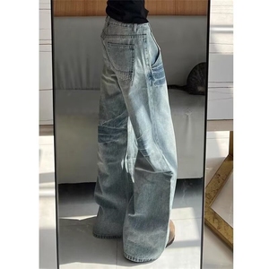 复古微喇叭直筒牛仔裤女秋冬新款高腰大码胖MM宽松显瘦阔腿拖地图片