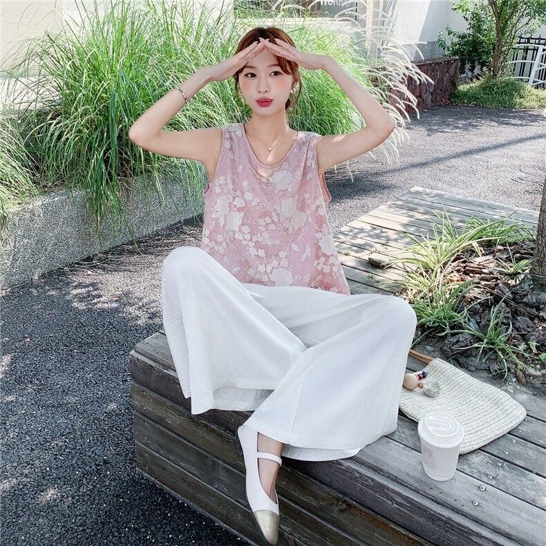 新品现货欧根纱重工刺绣上衣+阔腿裤2C236M207P165K218,女装套装/套裙,2C236