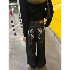 美式复古印花设计牛仔裤设计感男女秋冬复古百搭拖地裤NZX62，男装牛仔裤，星座516A