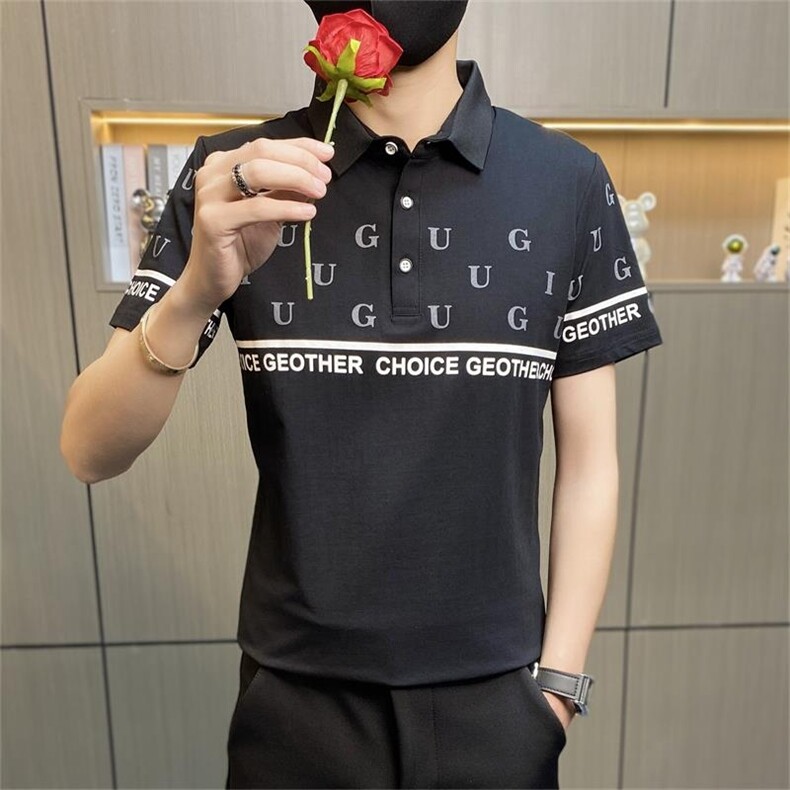 PL017-P35男装短袖t恤夏季衬衫领Polo衫男士翻领上衣薄款印花,男装Polo衫,电商D310B-1
