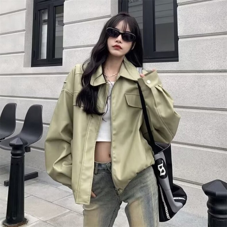 美式复古港风chic外套女2025早春PU皮衣夹克韩系高级感上衣ins潮,男装夹克,星座506A