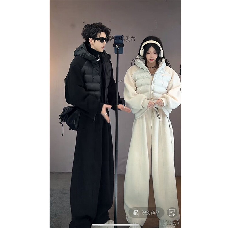 抖音冬季复古摇粒绒连帽棉服阔腿裤套装 M363-P127 K363-P67(网图图片