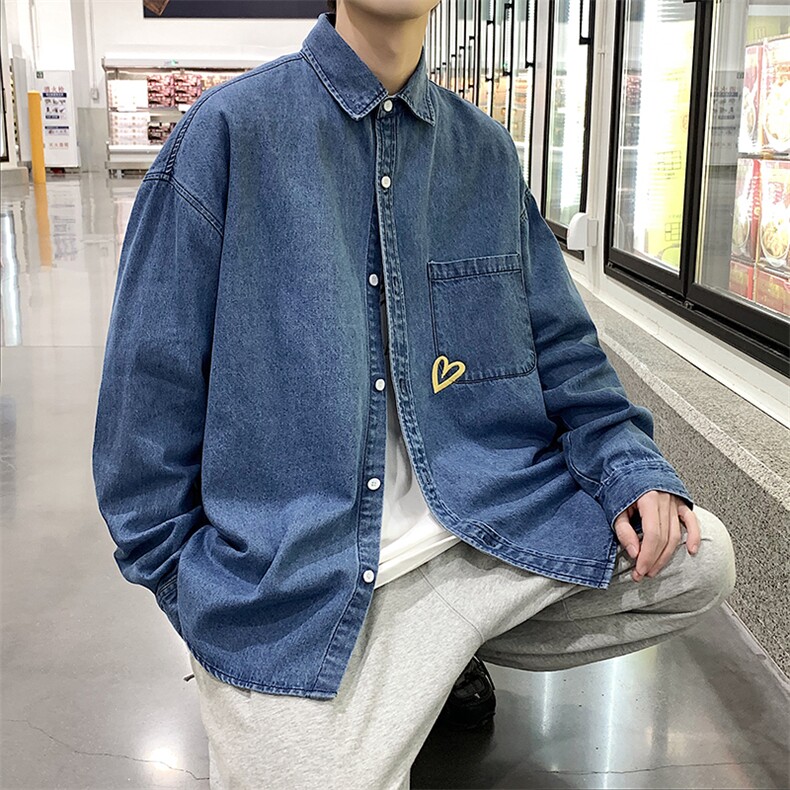 长袖牛仔衬衫男港风日系外套C6101P47图片