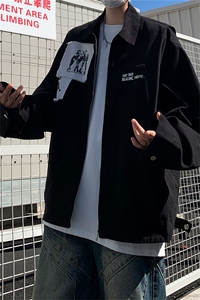 美式复古潮牌贴布红色春秋底特律工装夹克衫欧美高街hiphop外套图片