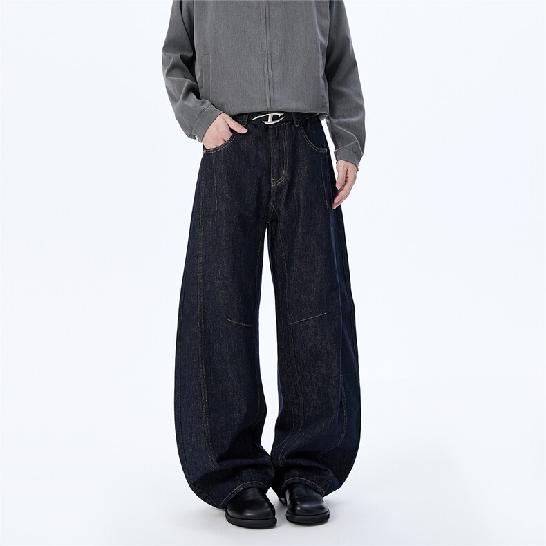 WD931-秋冬老钱风丹宁蓝宽松低腰弯刀baggy原牛(P60X98)2,男装牛仔裤,电商C315