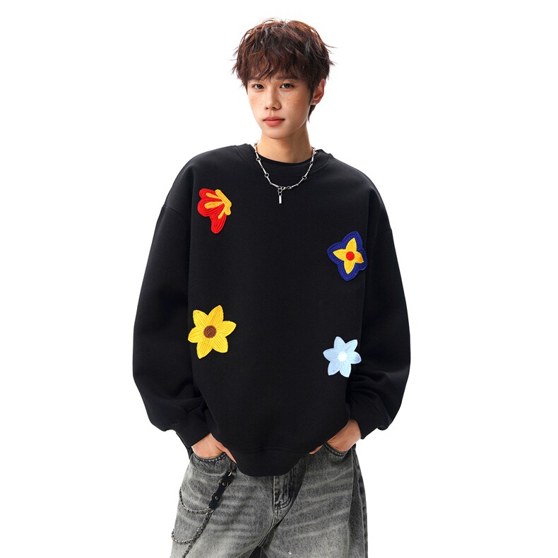 华棉花卉刺绣圆领卫衣M-5XL常规特P50加绒特P55，男装卫衣，电商B325