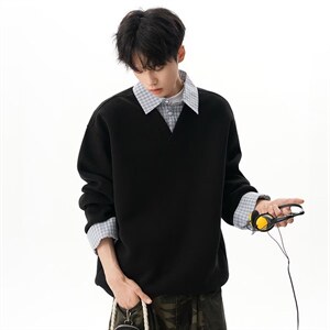 【XZ1112-1现货】卫衣假两件长袖衫翻领 P46 YW11图片