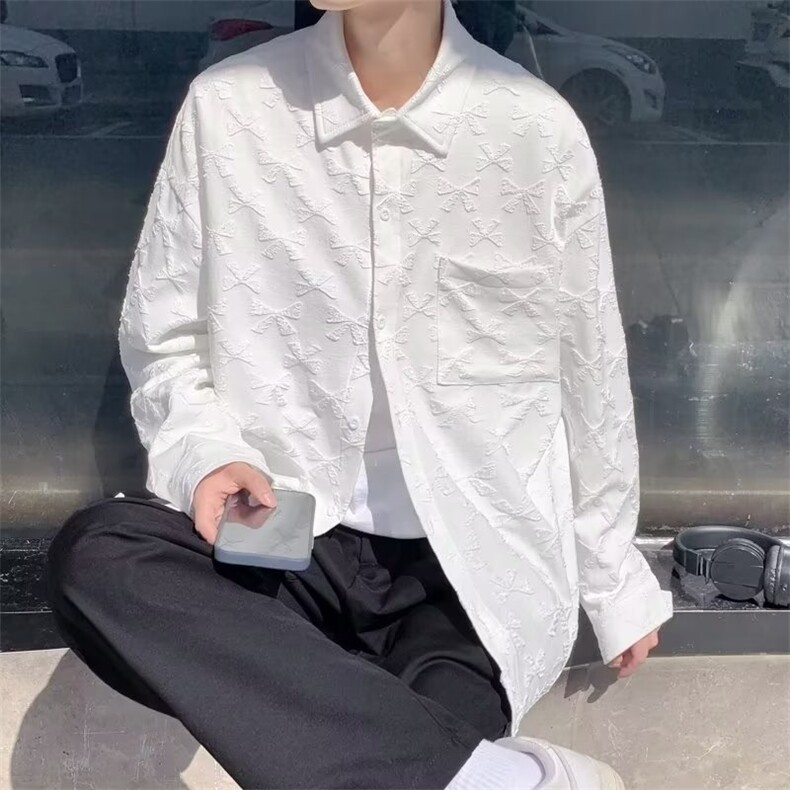 潮牌复古着感男春秋情侣宽松休闲提花衬衫S28P36,男装衬衫,星座1116-2