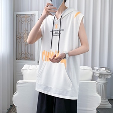 2023夏季新款7XL-M纯棉连帽马甲无袖T恤篮球运动坎肩大码上衣背心，男装背心/马甲，钱塘717(原712)