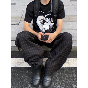 老钱风条纹色阔腿休闲裤男宽松直筒垂感拖地西裤1008-LB0211-P49