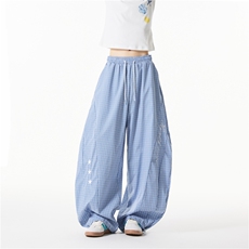 抖音品质夏季新款潮流宽松格子休闲冰丝裤B315-K25433-特p35控68，男装休闲裤，电商B315