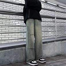 美式高街牛仔裤男韩版潮拼接2023冬季新款ins宽松长裤RK1203-P50，男装牛仔裤，星座412-3