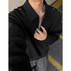 W10373-P45网图现货美式半拉链POLO领卫衣撞色复古长袖上衣外套，男装Polo衫，星座1608