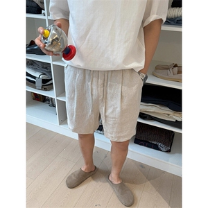 现货~老钱风亚麻短裤男夏季薄款休闲松弛肌理感中裤D001-P40图片