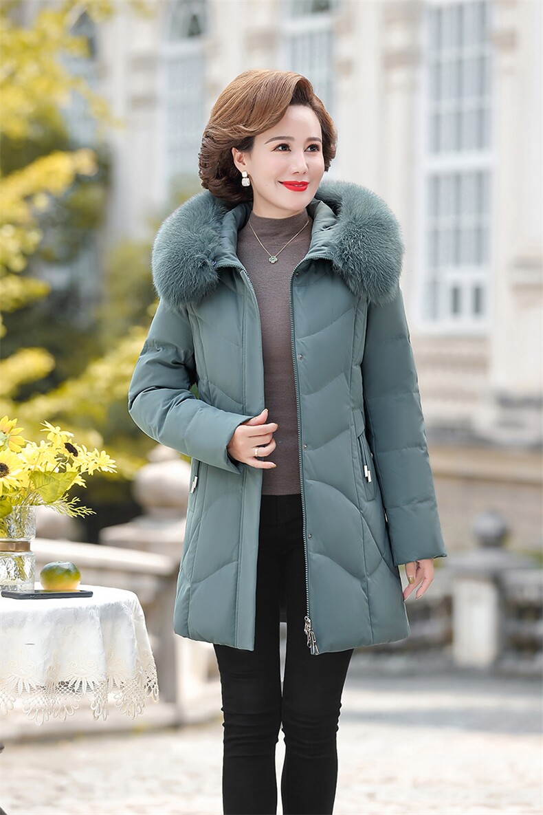 中年妈妈冬装连帽羽绒服40岁50中老年女秋冬洋气中长款白鸭绒外套,男装羽绒服,电商B212（原钱塘6029）