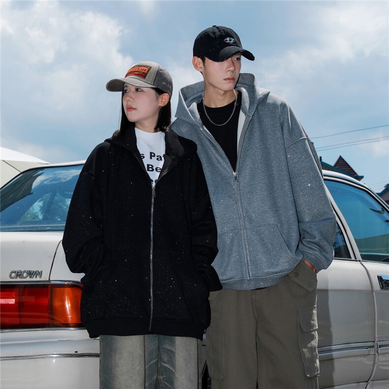 2026港风重磅320克华棉满天星情侣连帽开衫卫衣男KS77864特P68控，男装卫衣，星座227-7