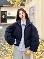 2025冬季新款假两件拼接衬衫立领羽绒服女90白鸭绒保暖韩版休闲风，女装羽绒服，艾米莉亚