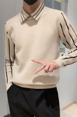 301A-1/M60/P7524秋冬男士翻领假二件拼接针织长袖毛衣男打底衫，男装T恤，星座301A-1