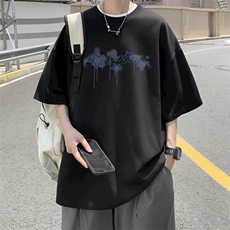 已注册/夏季外景纯棉美式五角星短袖T恤男宽松打底衫DT00005/P25，男装T恤，电商B316