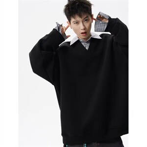 【XZ1112-1现货】卫衣假两件长袖衫翻领 P46 YW11图片