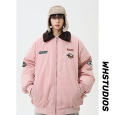 港风字母刺绣双开拉链翻领保暖棉服男女XZ213-MY9355-P148控168，男装棉衣，星座213