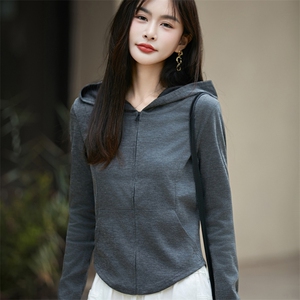新款纯色修身短款卫衣连帽开衫女25秋冬通勤小个子短外套保暖上衣图片